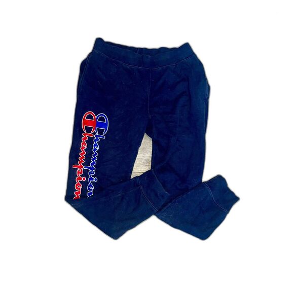 Champion Reverse Weave Sweatpants Joggers Size Large Navy Blue Huge Double Logo - Picture 2 of 7